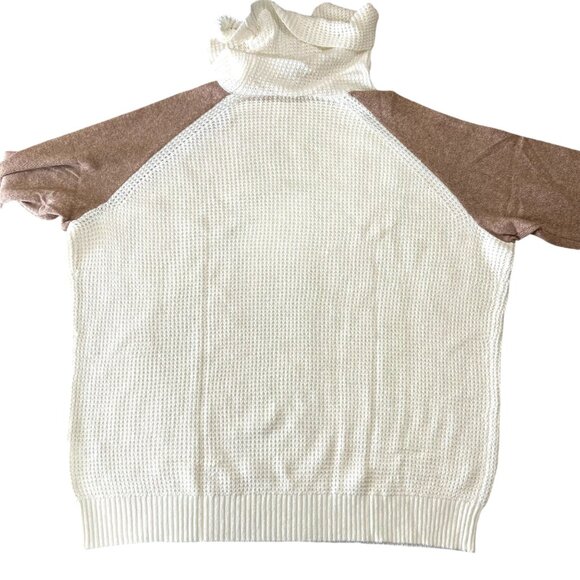 Market & Spruce Colorblock Cowl Neck Waffle Knit Sweater Cream Tan Size 3X NWT - Picture 7 of 11